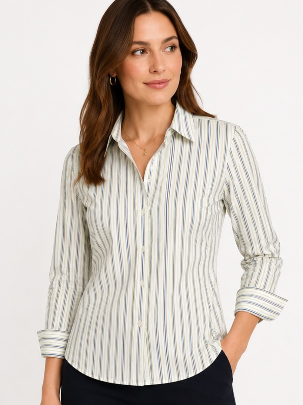 Jones New York Collection Non-Iron Stretch Striped Button-Up Shirt 12P
